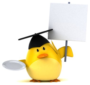 Eğlenceli çizgi film karakteri ile plaka - 3d çizim