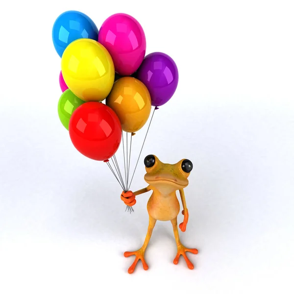 風船でカエルを楽しむ 3Dイラスト — ストック写真