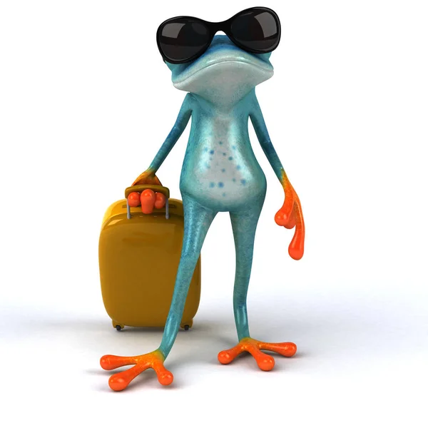 バッグ付きの楽しいカエル 3Dイラスト — ストック写真