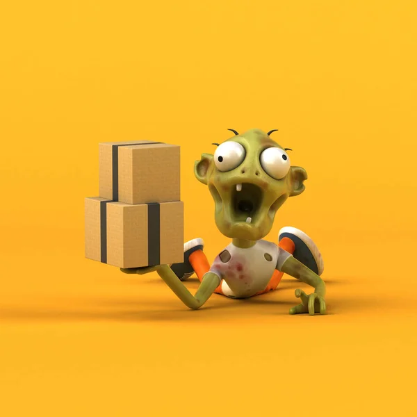 Fun cartoon character with boxes     - 3D Illustration