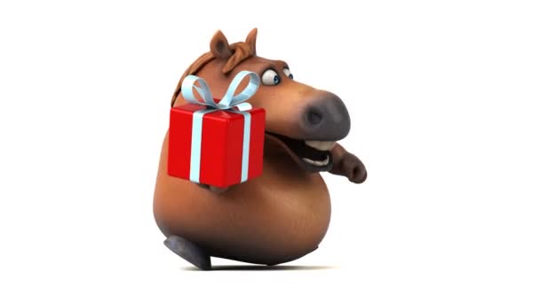 Leuk Paard Met Cadeau Animatie — Stockvideo