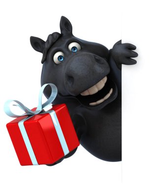 Hediye ile eğlenceli at - 3D İllüstrasyon