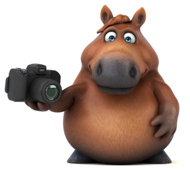 Eğlenceli çizgi film karakteri ile fotoğraf makinesi - 3d çizim