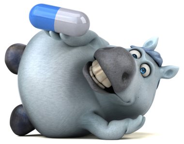 Komik çizgi film karakteri ile hap - 3d çizim