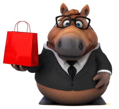 komik karikatür karakter ile alışveriş çantası - 3d çizim