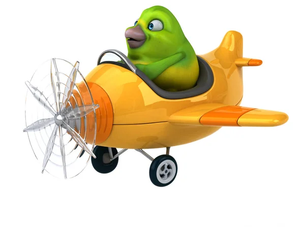 Pássaro Verde Divertido Avião Ilustração — Fotografia de Stock