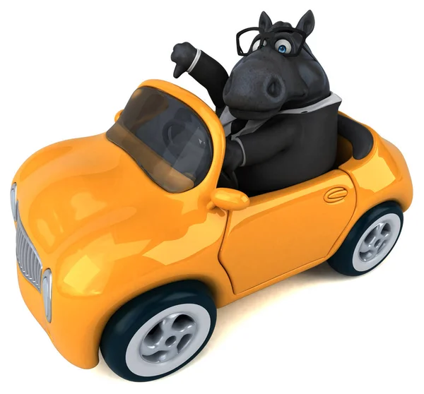 車の上の楽しい馬 3Dイラスト — ストック写真