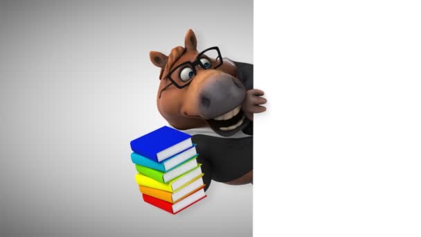 Divertido Caballo Con Libros Animación — Vídeo de stock