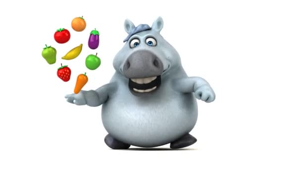 Веселая Лошадь Фруктами Овощами Анимация — стоковое видео