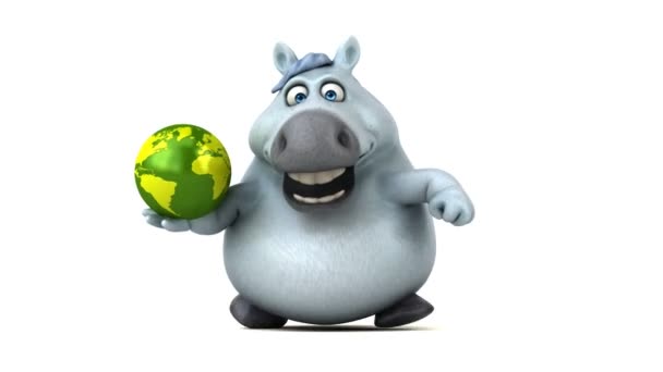 Leuk Paard Met Globe Animatie — Stockvideo