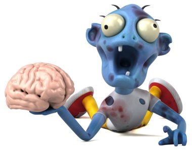 Eğlenceli çizgi film karakteri ile beyin - 3d çizim