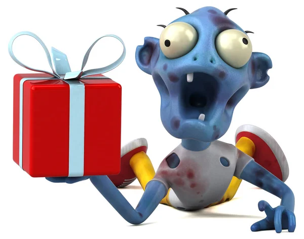 Leuke Zombie Met Gift Illustratie — Stockfoto