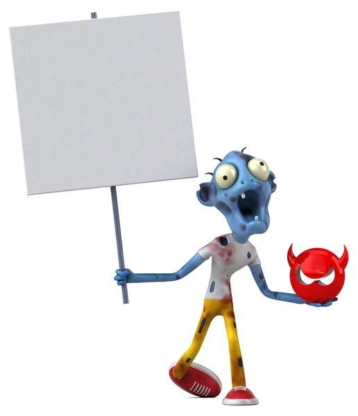 Divertente Personaggio Dei Cartoni Animati Che Tiene Virus Illustrazione — Foto Stock