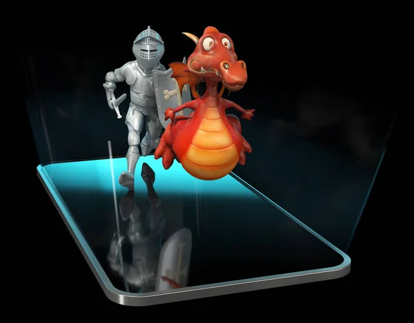 Knight and Dragon - 3D Illustration