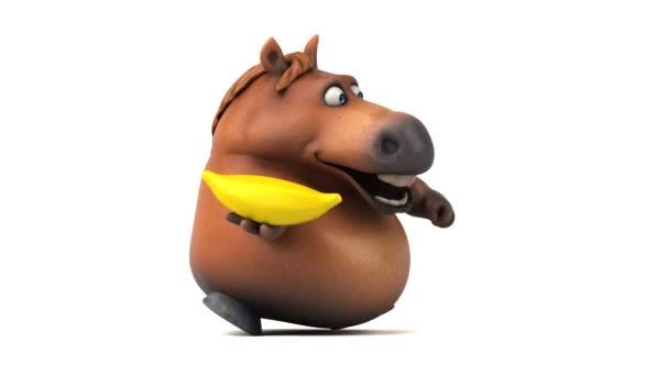 Leuk Paard Met Banaan Animatie — Stockvideo