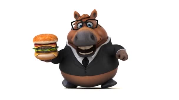 Spaßpferd Mit Burger Animation — Stockvideo