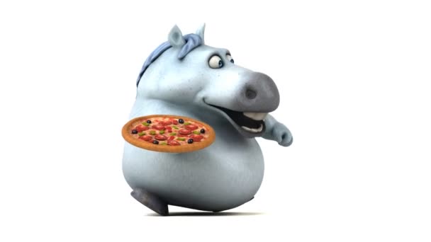 Leuk Paard Met Pizza Animatie — Stockvideo