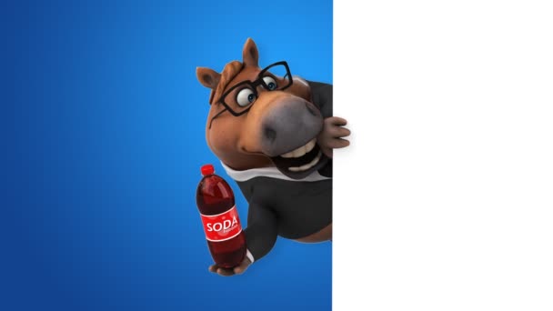 Divertido Caballo Con Soda Animación — Vídeos de Stock