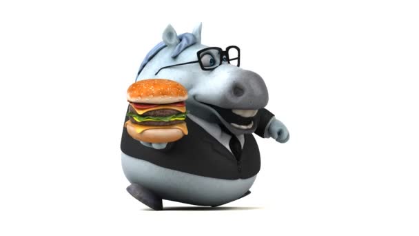 Cavalo Divertido Com Hambúrguer Animação — Vídeo de Stock