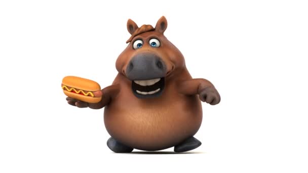 Divertido Caballo Con Hot Dog Animación — Vídeo de stock