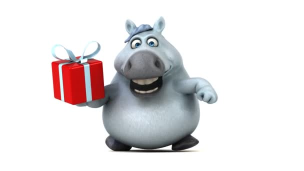 Divertido Caballo Con Regalo Animación — Vídeos de Stock