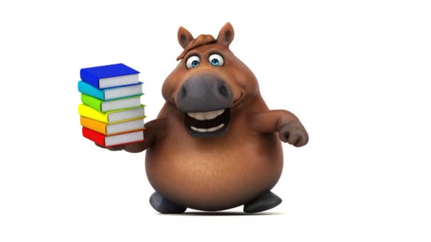 Cavalo Divertido Com Livros Animação — Vídeo de Stock