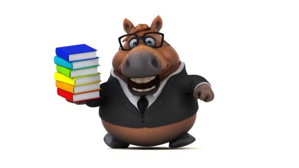 Cheval Amusant Avec Des Livres Animation — Video