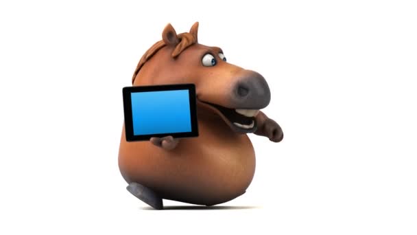 Divertido Caballo Con Tableta Animación — Vídeo de stock