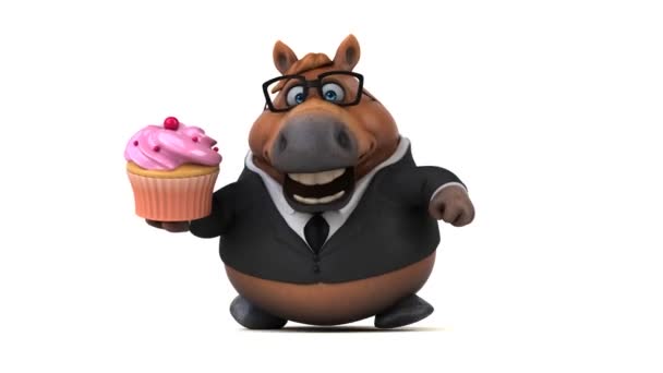 Divertido Caballo Con Cupcake Animación — Vídeo de stock