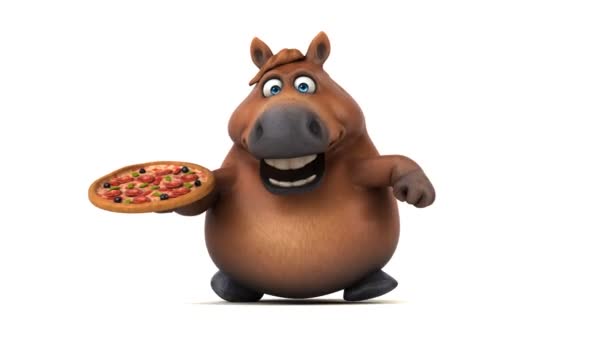 Веселий Кінь Піцою Анімація — стокове відео