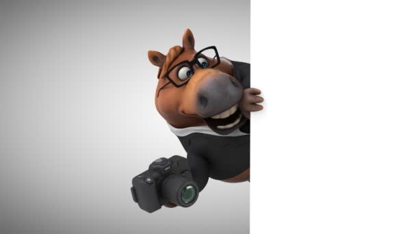 Cavalo Divertido Com Câmera Animação — Vídeo de Stock