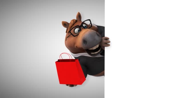 Divertido Caballo Con Bolsa Animación — Vídeo de stock