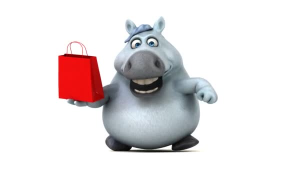 Rolig Häst Med Väska Animation — Stockvideo