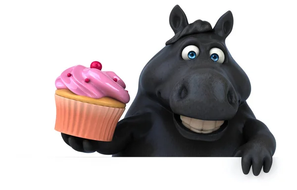 Rolig Häst Med Cupcake Illustration — Stockfoto