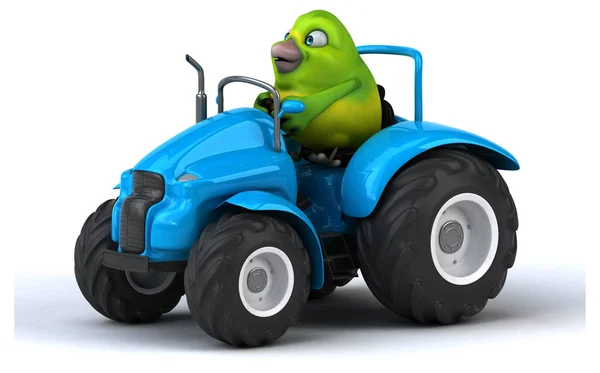 Fun Green Bird Tractor Illustration — Stock Photo, Image