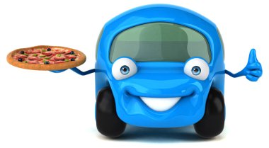 Komik karikatür karakter pizza - 3d çizim