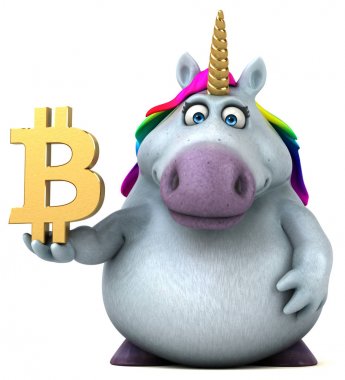 Komik karikatür karakter ile bitcoin - 3d çizim