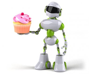 Robot karakter ile cupcake - 3d çizim