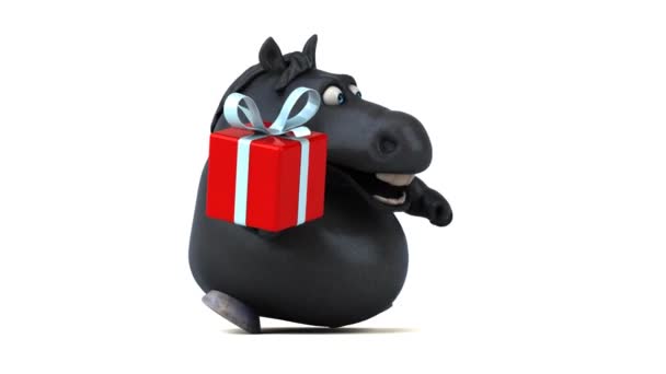 Leuk Paard Met Cadeau Animatie — Stockvideo