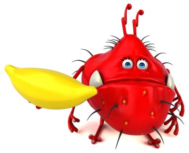 Komik karikatür karakter holding muz - 3d çizim