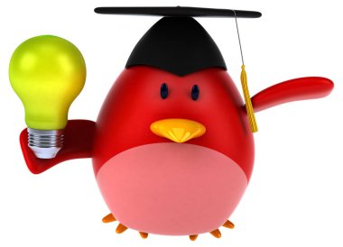 komik karikatür karakter holding ampul - 3d çizim