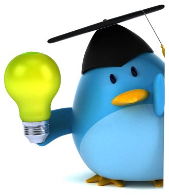 komik karikatür karakter holding ampul - 3d çizim