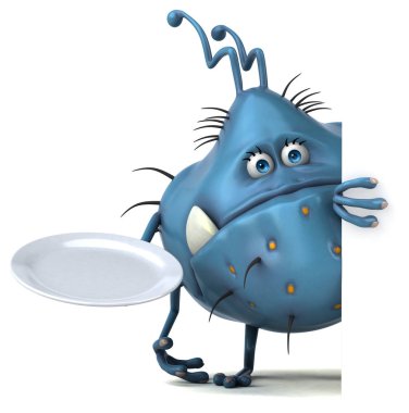 Komik çizgi film karakteri plaka - 3d çizim holding