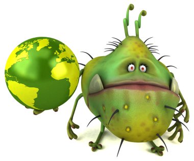 komik karikatür karakter holding planet - 3d çizim