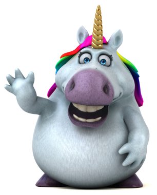 Eğlenceli tek boynuzlu at karakteri - 3D İllüstrasyon