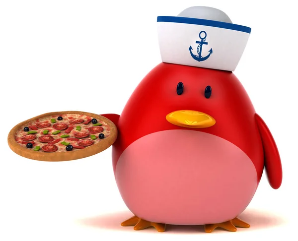 Funny Tegneseriefigur Med Pizza Illustration - Stock-foto