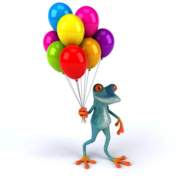 Żaba Zabawa Balonami Ilustracja — Zdjęcie stockowe