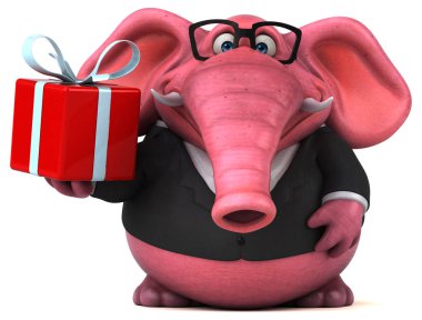 Funny cartoon character with gift - 3D Illustration clipart