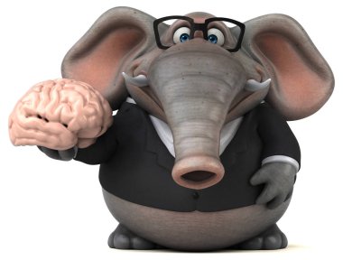 funny cartoon character with brain  - 3D Illustration clipart