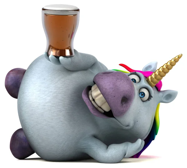 Funny cartoon character with beer   - 3D Illustration